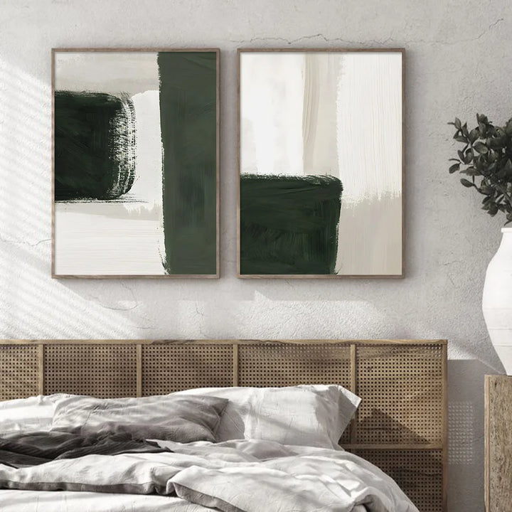 Modern Abstract Green Beige White Brushstroke Canvas Prints Nordic Wall Artwork For Contemporary Living Room Home Decor Artwork | Bowlift