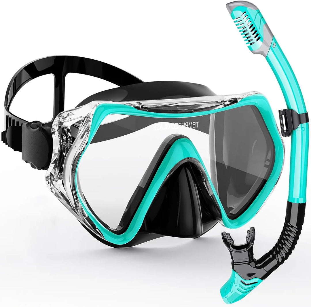 BowLift | AquaVision Snorkel Mask Set for Adults | Anti-Fog & Impact Resistant | Silicone Edge & Dry Snorkel | 180° Field of View