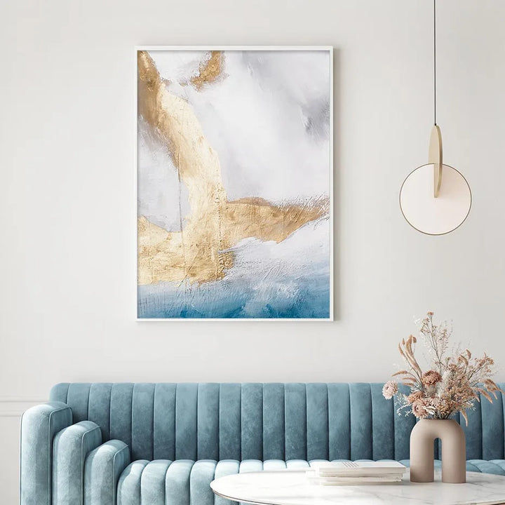 Serene Seascape Wall Art Abstract Ocean Waves With Golden Accents Fine Art Canvas Prints Pictures For Living Room Bedroom Nordic Home Decor | Bowlift