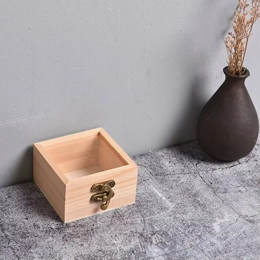 BowLift | Wooden Hinged Square Storage Box – Desktop Organizer and Jewelry Container