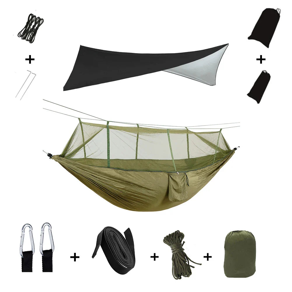 BowLift | Trek Viva Camping Hammock | Integrated Mosquito Net & Rain Cover | Ultralight & Tear Resistant | 3-in-1 Outdoor Solution