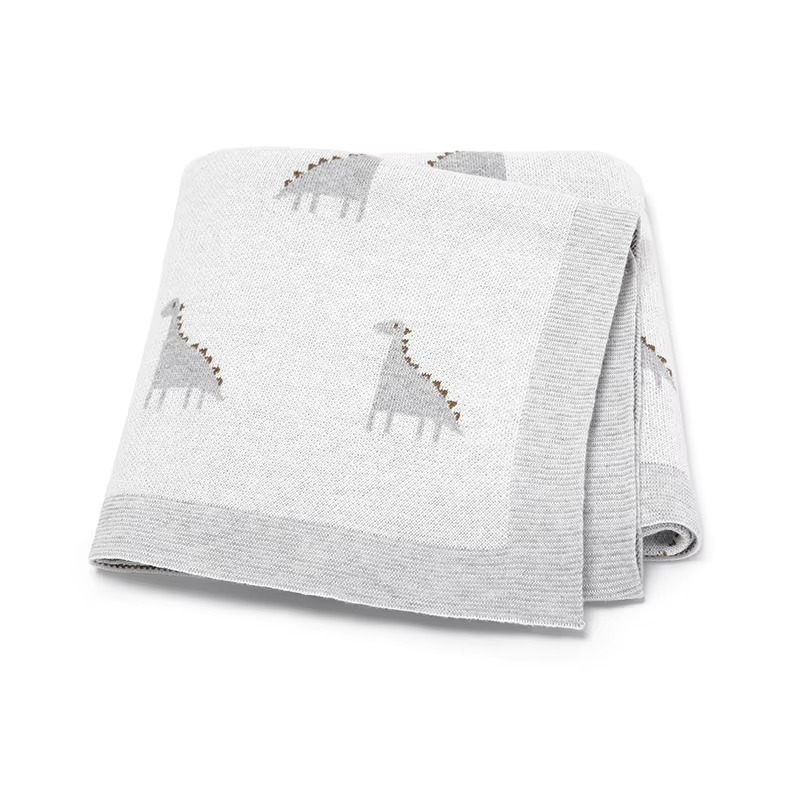 BowLift | Cotton Knitted Baby Blanket, Soft Swaddle and Stroller Cover, Dinosaur Design