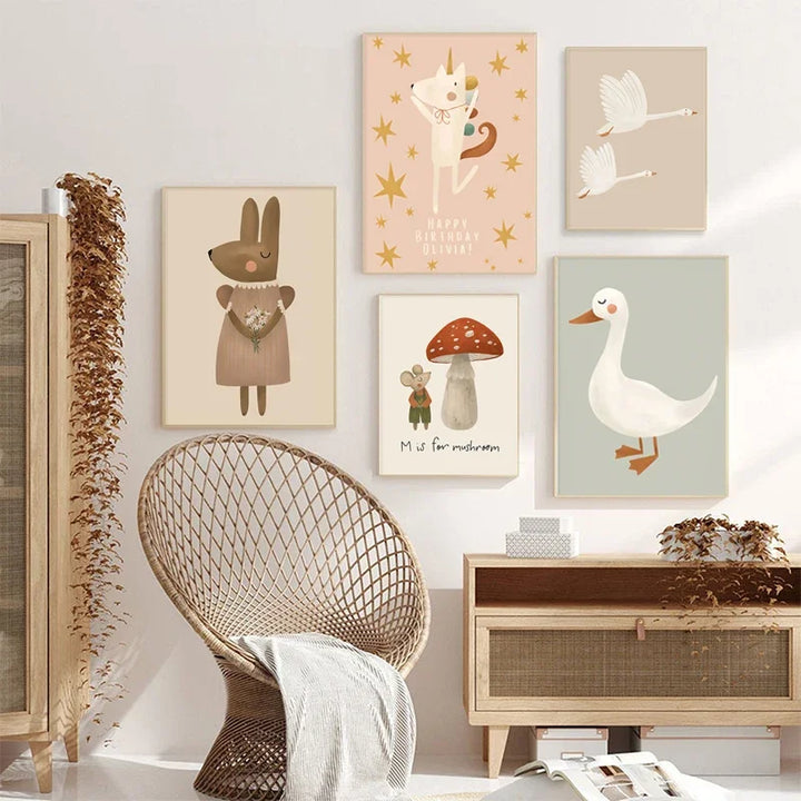 Cute Baby Animals Nursery Wall Art Illustrations Fine Art Canvas Prints Geese Mouse Lion Polar Bear Poster Pictures For Baby's Room Wall Decor | Bowlift