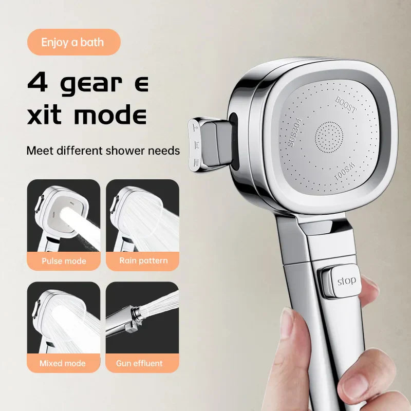 BowLift | Jetiva Shower Head | 3 Spray Types | Pressure Boosting & Water Saving | Silver Design