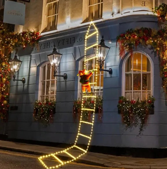 BowLift | Winter Light | LED Christmas Decoration | Climbing Santa with Ladder | 1.5 m / 3 m | 8 Light Modes | USB