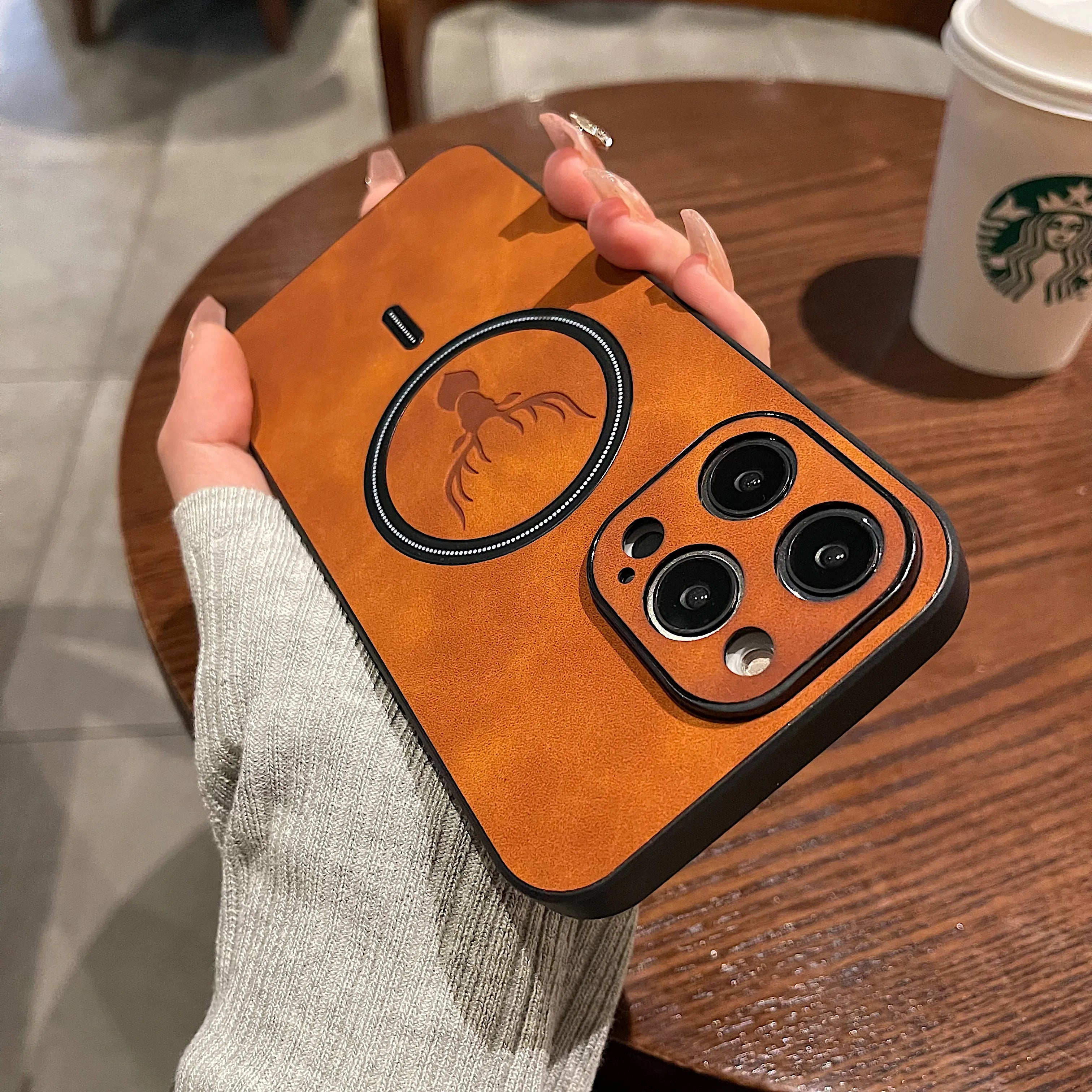BowLift | Luxury Deer Leather Apple iPhone Case | Magnetic Phone Case, Wireless Case, MagSafe, Wireless Charging, Protective Case, Cover for iPhone 15, 14, 13 Pro Max Plus