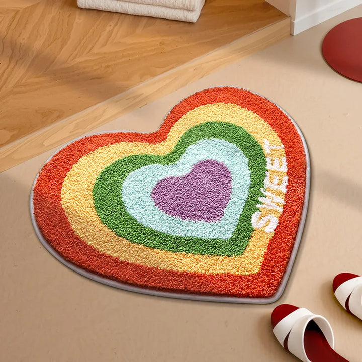 Heart-Shaped Rainbow Tufted Mat | Bowlift
