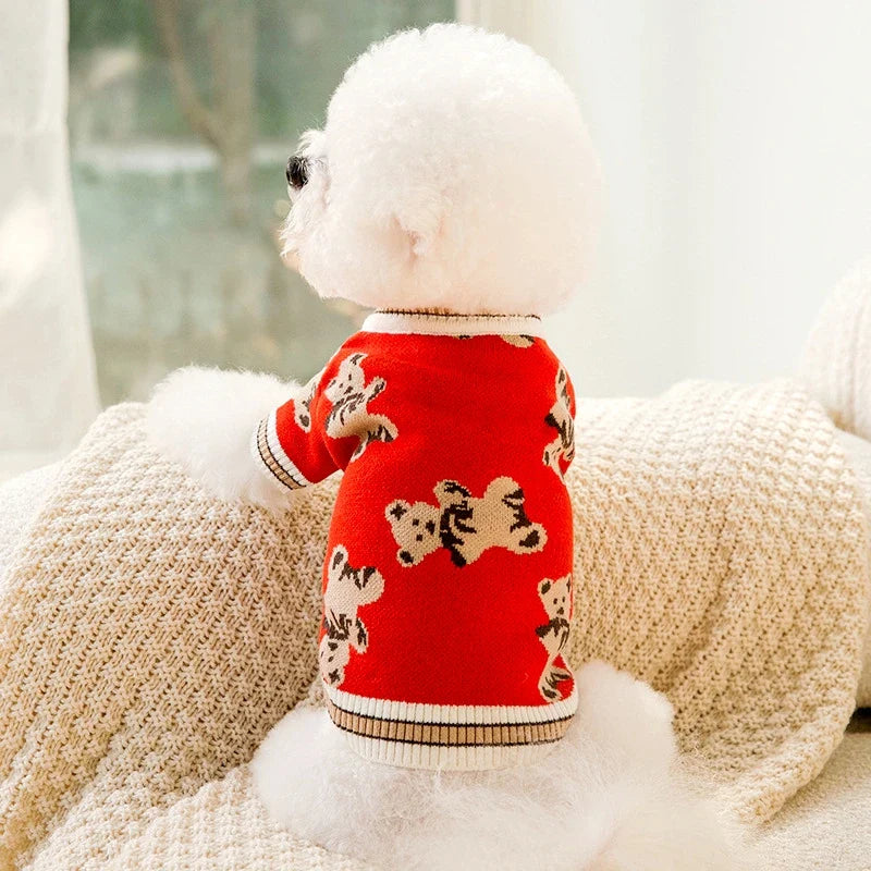 Dog cardigan made of knit warm and striped Bowlift