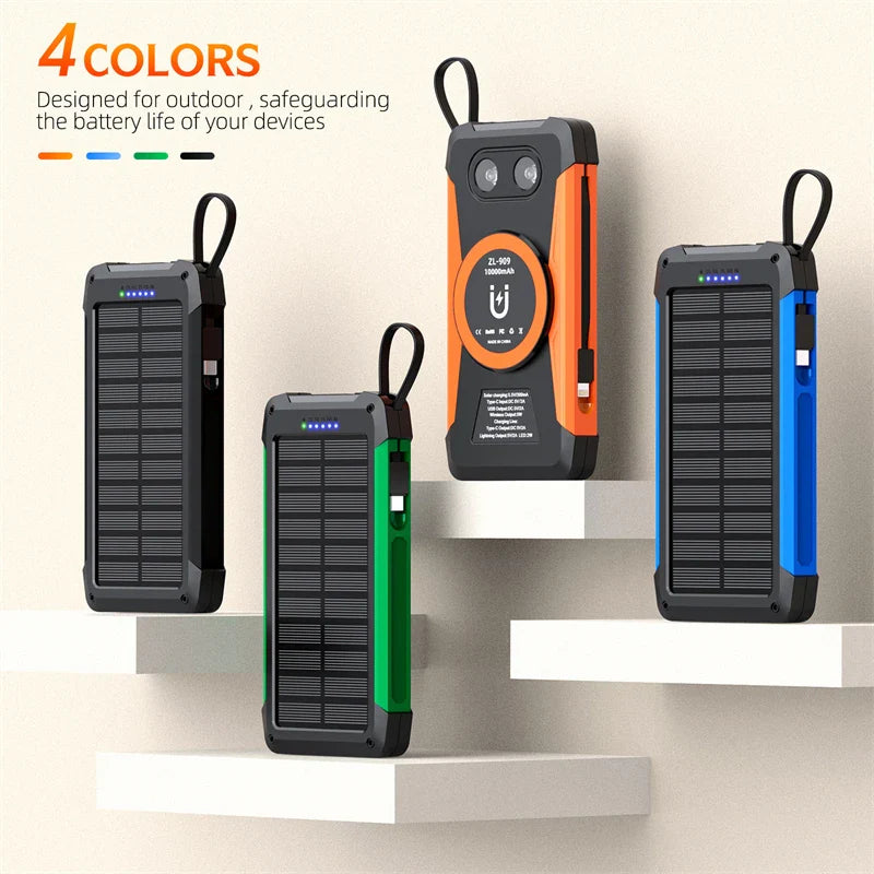 BowLift | Voltaris MagCharge Solar Powerbank 10000mAh | Magnetic Wireless Charging | 22.5W Fast Charging Function | With Cable & Flashlight | For iPhone, Samsung & Co.