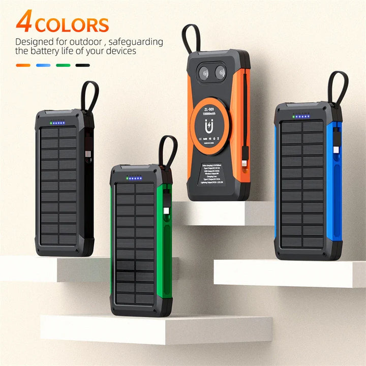 BowLift | Voltaris MagCharge Solar Powerbank 10000mAh | Magnetic Wireless Charging | 22.5W Fast Charging Function | With Cable & Flashlight | For iPhone, Samsung & Co.