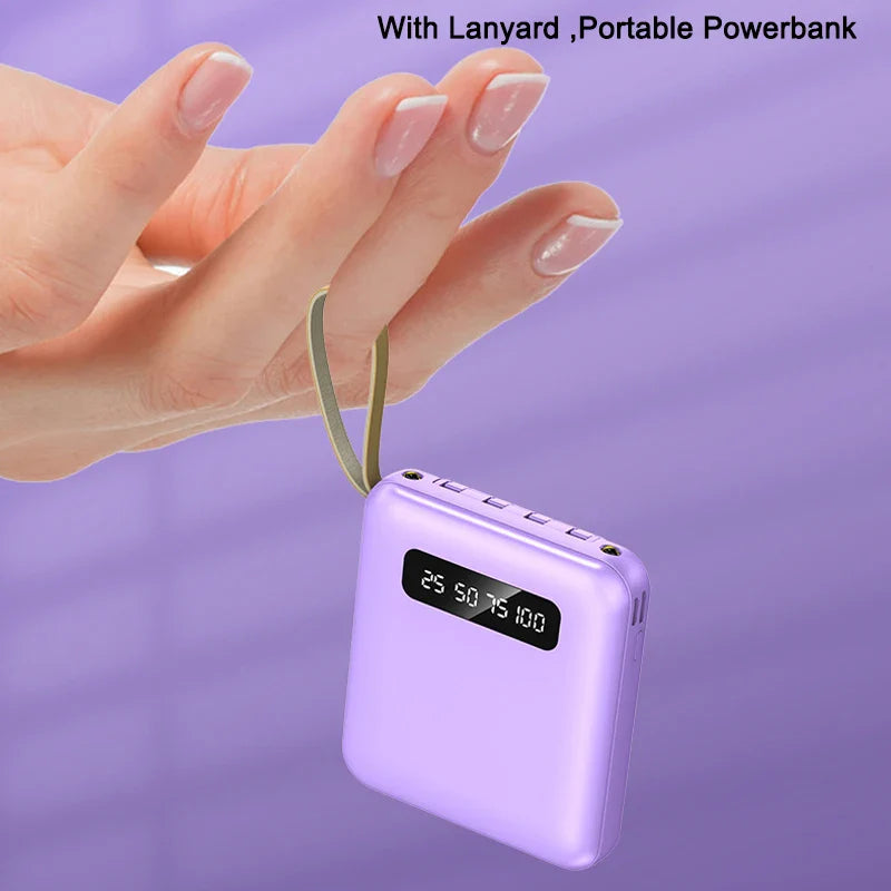 BowLift | Mini Powerbank with Mirror Display | 20,000 mAh | Quick Charge Function & Integrated Cables | For iPhone, Samsung, Xiaomi & more
