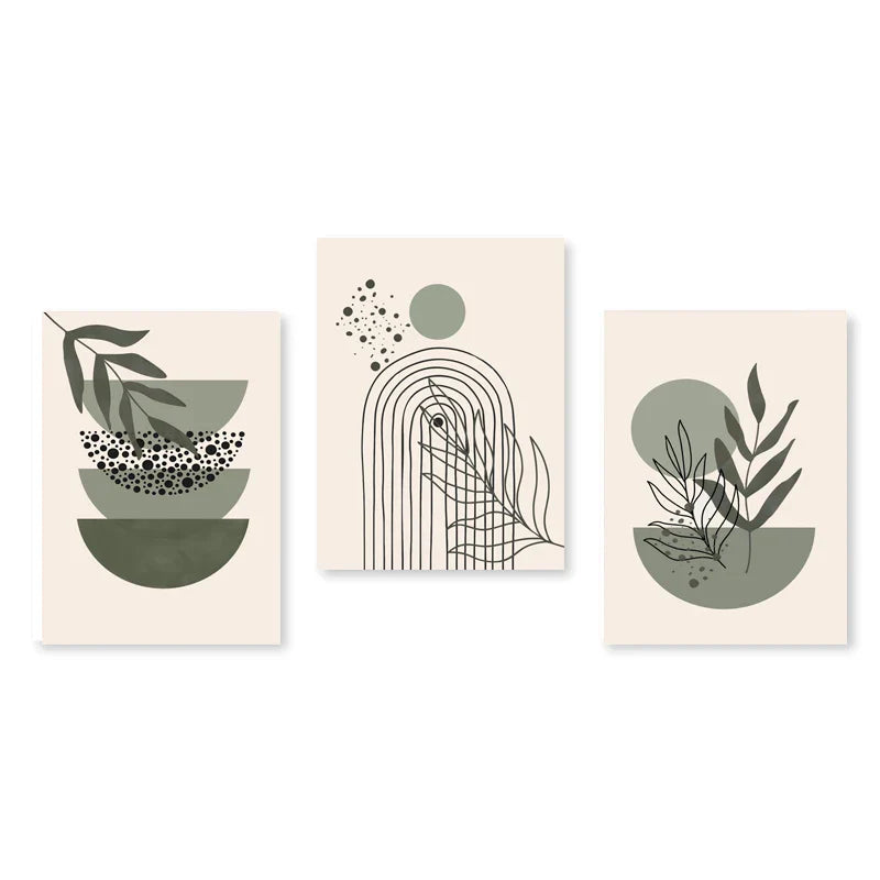 Set of 3Pcs Modern Abstract Bohemian Minimalist Geometric Wall Art Fine Art Canvas Prints Posters Pictures For Living Room Decor | Bowlift