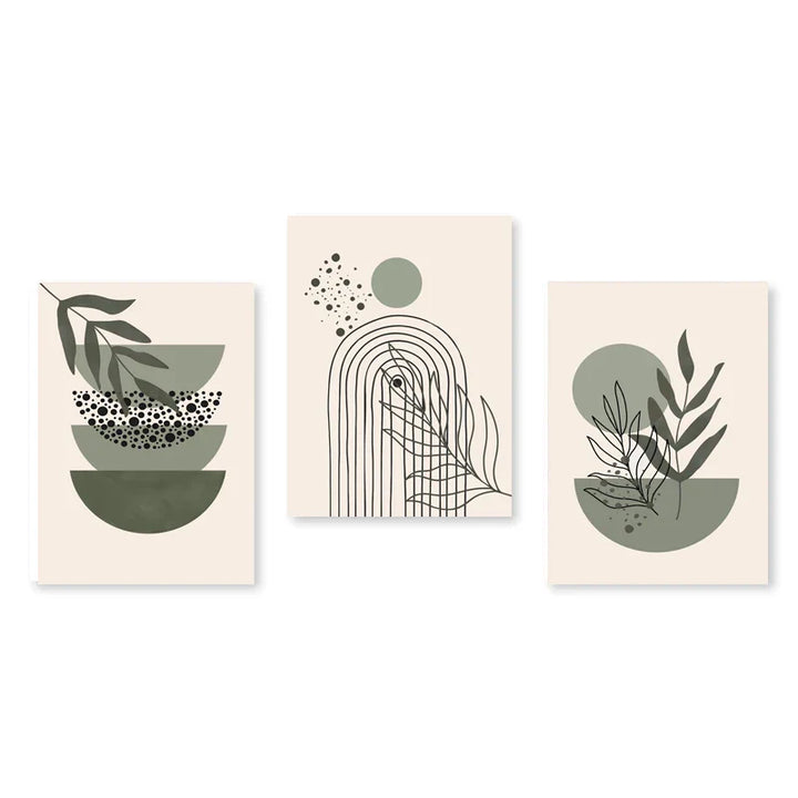 Set of 3Pcs Modern Abstract Bohemian Minimalist Geometric Wall Art Fine Art Canvas Prints Posters Pictures For Living Room Decor | Bowlift