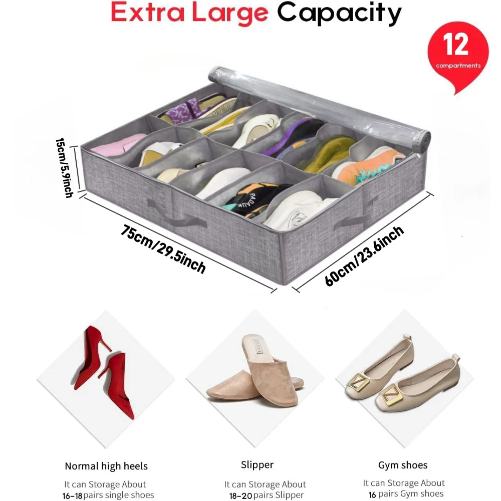 BowLift | OrdiShoe Shoe Organizer | Under Bed Storage | 12 Pairs Capacity | Dustproof & Foldable