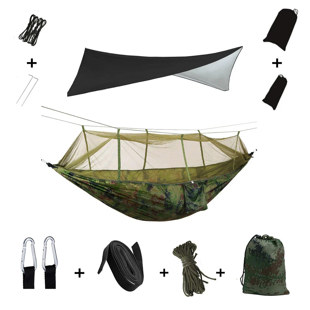 BowLift | Trek Viva Camping Hammock | Integrated Mosquito Net & Rain Cover | Ultralight & Tear Resistant | 3-in-1 Outdoor Solution