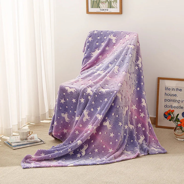 BowLift | StellaLumi | Glowing Unicorn Blanket | Cozy & Magical | Glow-in-the-Dark Stars & Hearts | Gift for Kids & Adults