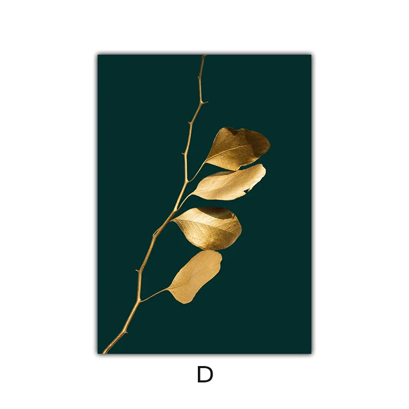 Abstract Tropical Botany Golden Leaves Wall Art Fine Art Canvas Prints Pictures For Living Room Dining Room Light Luxury Home Decor | Bowlift