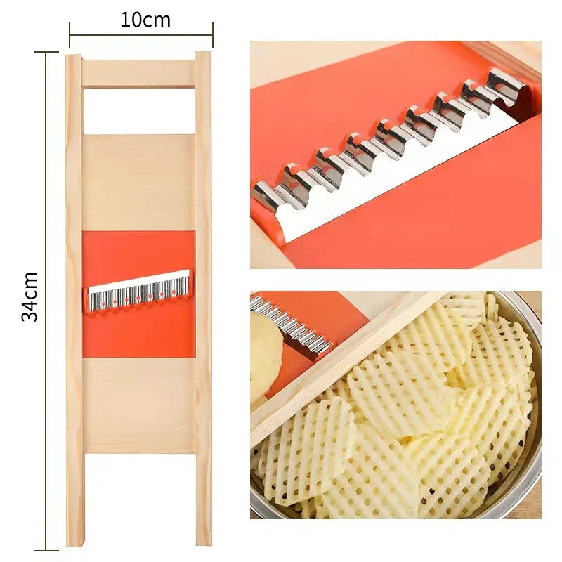 BowLift | CrissChef Potato Slicer | Grid Shape & Stainless Steel | Creative Vegetable Chips | Wooden Handle