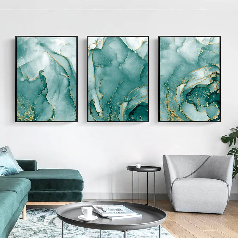 Modern Abstract Aqua Liquid Marble Prints Wall Art Fine Art Canvas Prints Pictures For Living Room Dining Room Home Office Decor | Bowlift