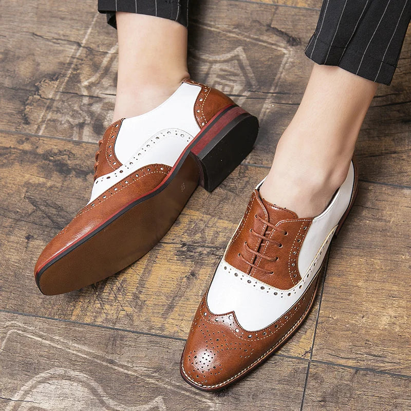 BowLift | Men's Luxury Shoes Brogue Lace-up Casual British Style Contrast Color Oxford Office