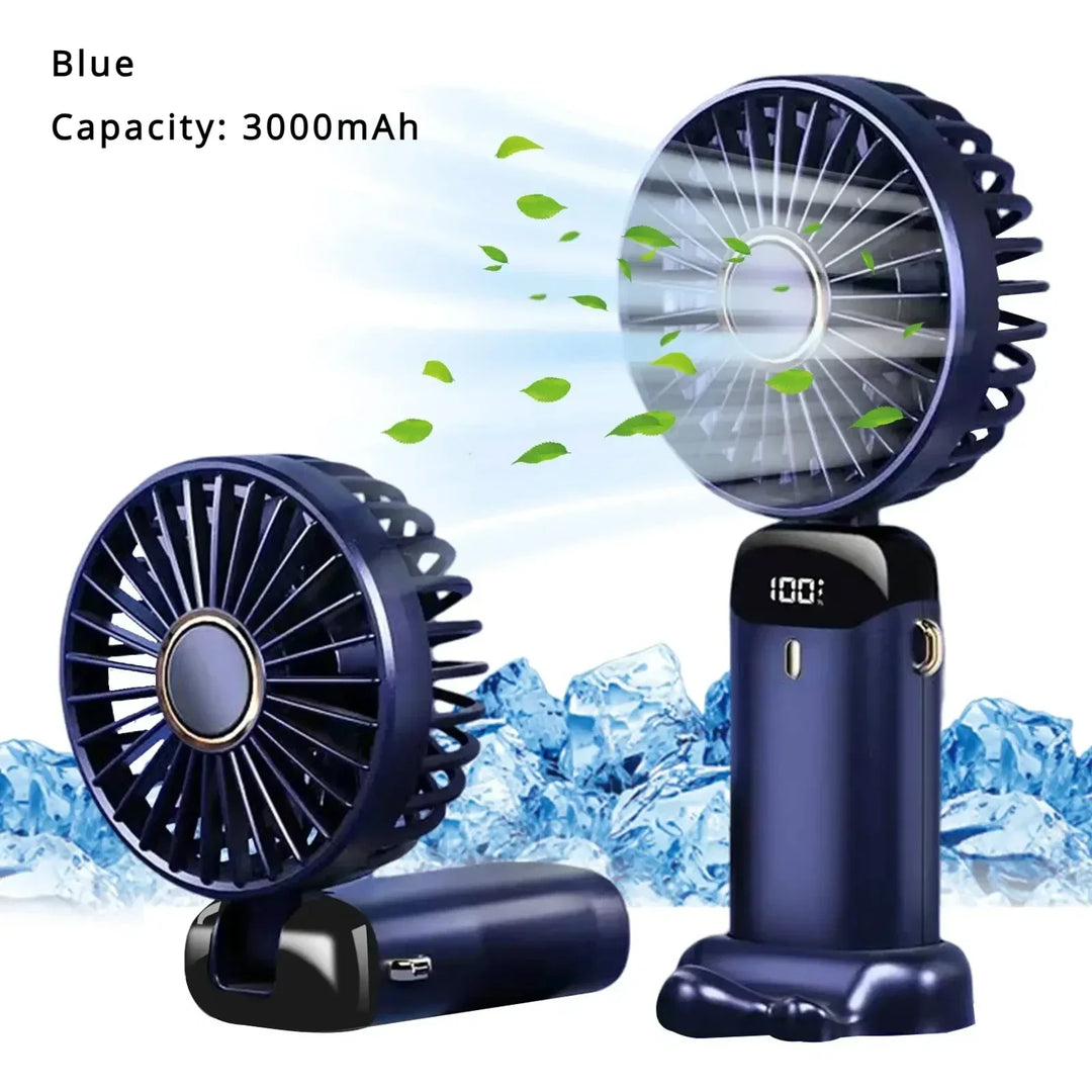 5000mAh Handheld Mini Fan – Wireless USB Rechargeable Portable Fan with Digital Display, Phone Holder, 5-Speed Foldable Neck Hanging Fan | Bowlift