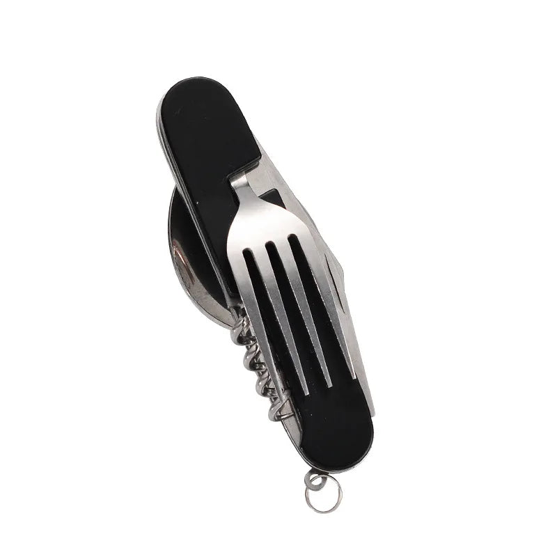 BowLift | 4-in-1 Outdoor Cutlery Set Camplico | Foldable Spoon, Fork, Knife & Bottle Opener | Stainless Steel & Compact | For Camping & Travel