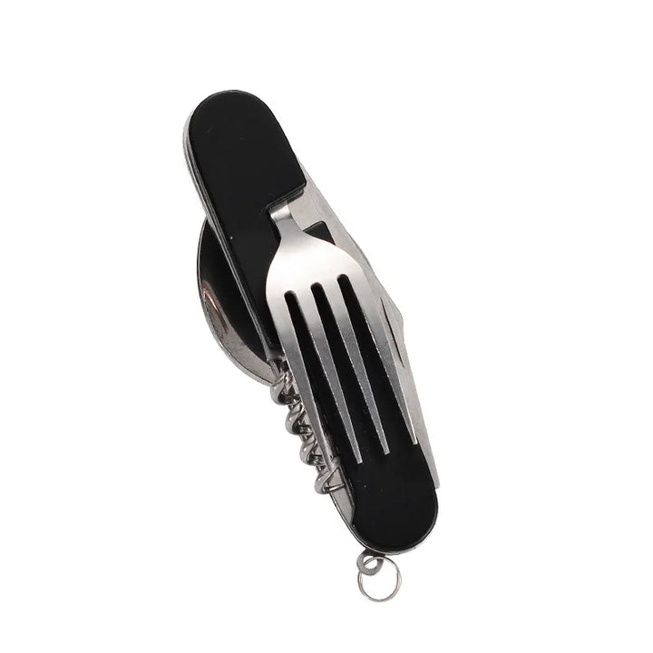 BowLift | 4-in-1 Outdoor Cutlery Set Camplico | Foldable Spoon, Fork, Knife & Bottle Opener | Stainless Steel & Compact | For Camping & Travel