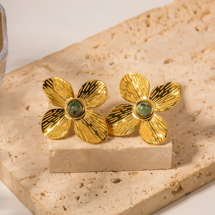 BowLift | 18k Green Stone Floral Stud Earrings