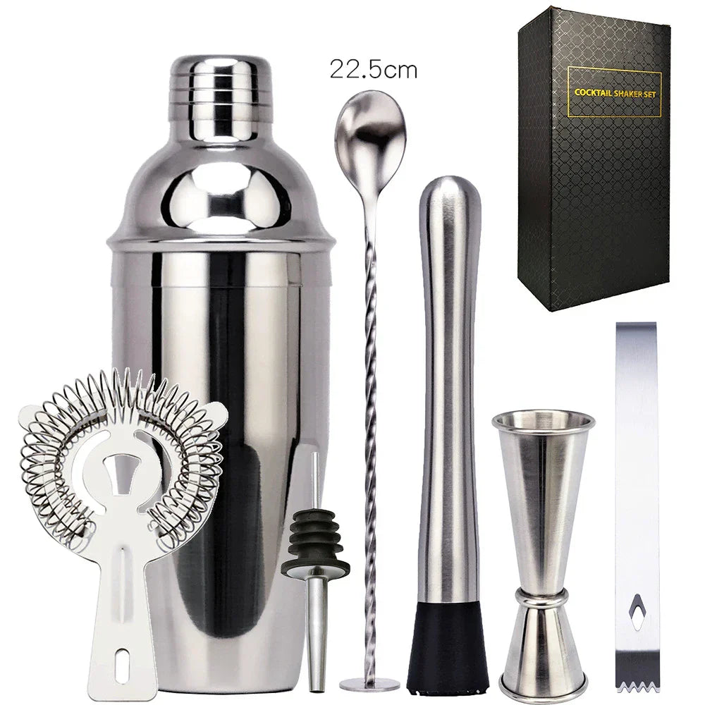 BowLift | 550 ml/750 ml Stainless Steel Cocktail Shaker Mixer Drink Bartender Set Bar Set Tools With Wine Rack Stand Tool for Birthday Gift
