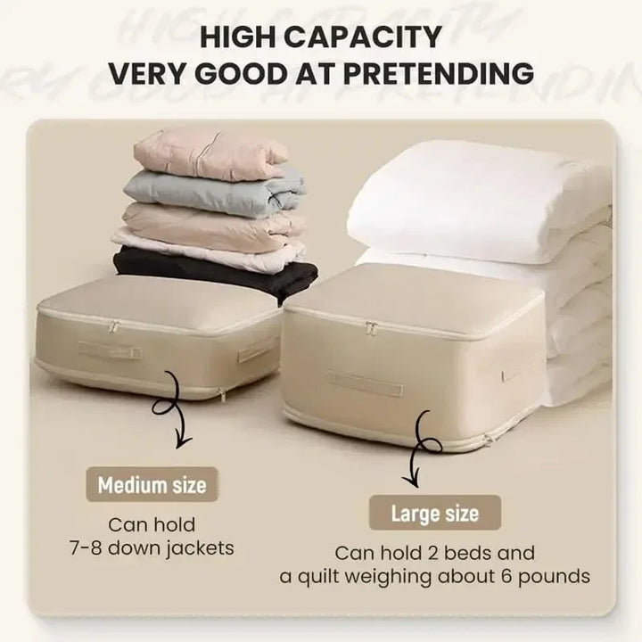 Storage bag for bedding with 40% space savings | Bowlift