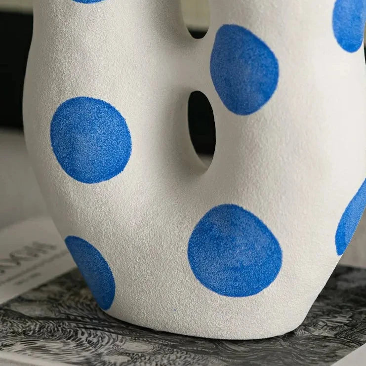 Blue Polka Dot Wonky Vase | Bowlift