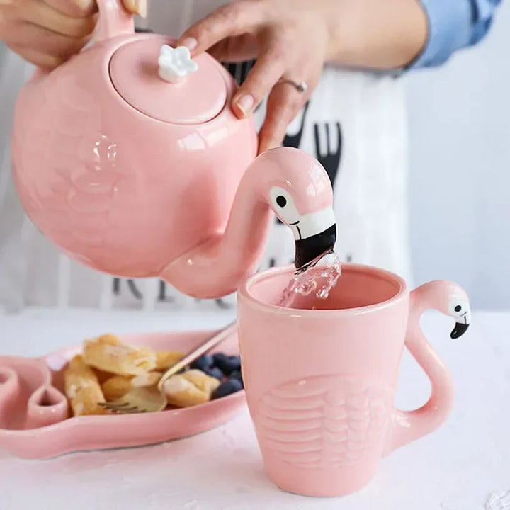 BowLift | Pink Flamingo Ceramic Tea Set