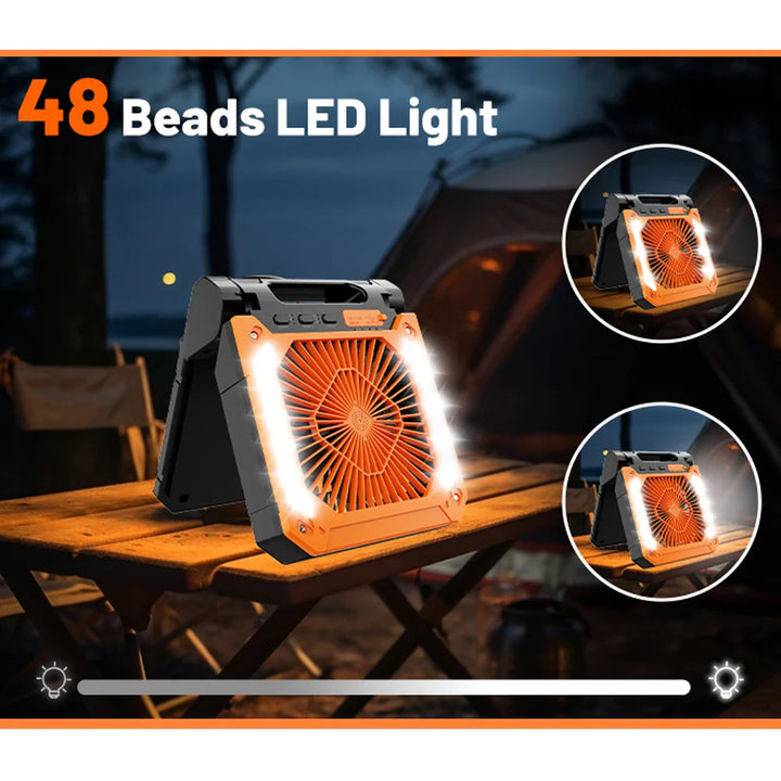 20000mAh Portable Electric Fan with LED Light — USB, Solar & Car Charging for Camping | Bowlift
