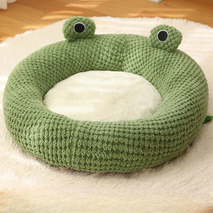 BowLift | Pet Cave FroggiHome | Plush Frog Design | Semi-Closed & Round | 40–50 cm | For Cats & Small Dogs