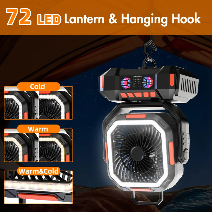 BowLift | Rechargeable Camping Fan with 40000mAh Battery & LED Lantern – F22