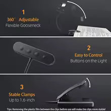 BowLift | Flexible Reading Lamp USB Rechargeable with Dimmable Light Colors and Clip