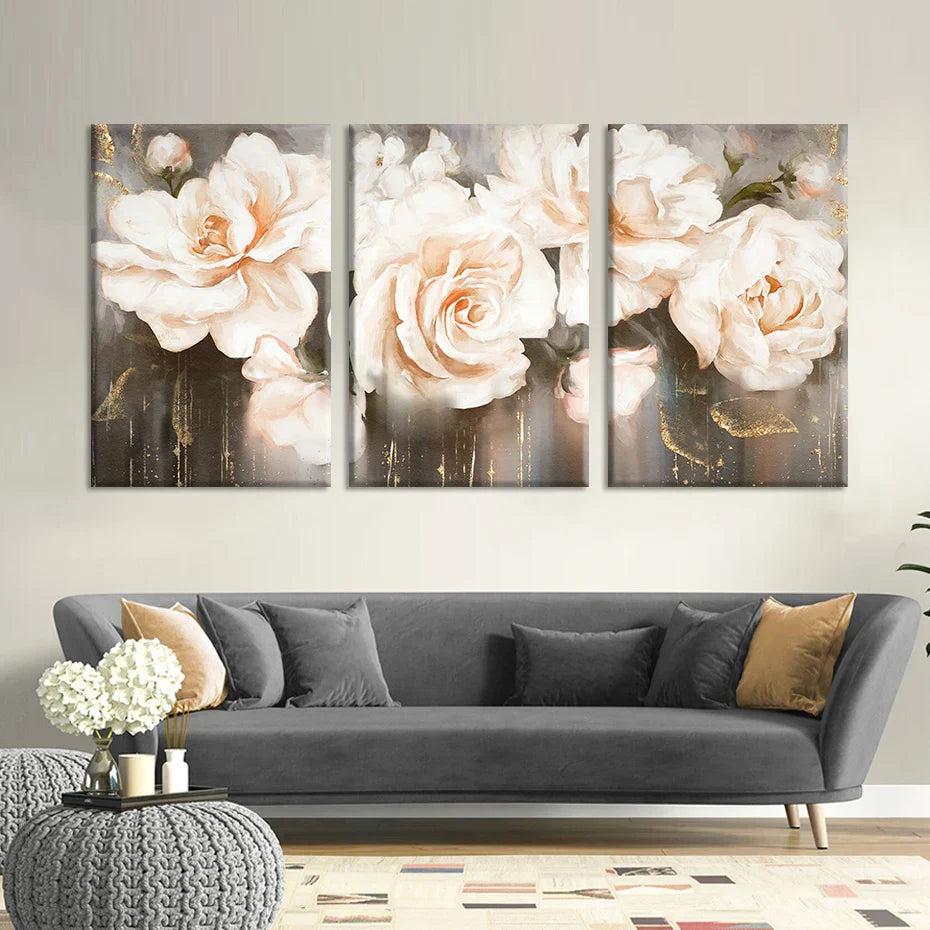 Pink Beige Petals Big Floral Wall Art Fine Art Canvas Prints Elegant Abstract Botanical Pictures For Living Room Bedroom Art Decor | Bowlift