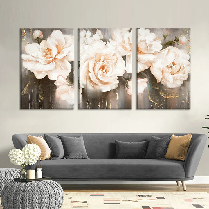 Pink Beige Petals Big Floral Wall Art Fine Art Canvas Prints Elegant Abstract Botanical Pictures For Living Room Bedroom Art Decor | Bowlift
