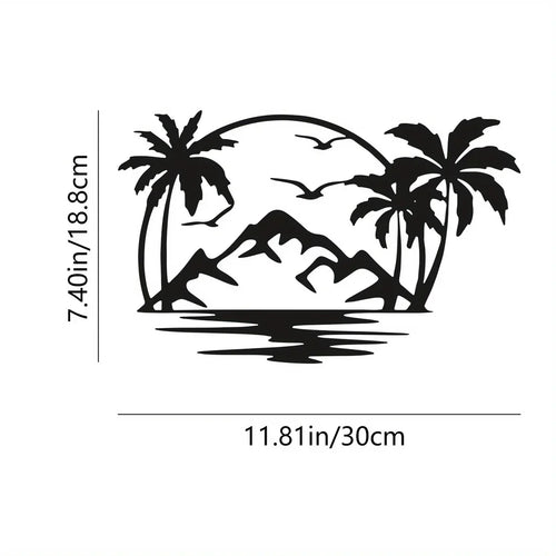 Tropical Palm Tree Island Metal Plaque Wall Decoration For Living Room Dining Room Creative Home Decor | Bowlift