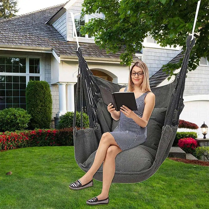 BowLift | HÄNGELUX Hanging Chair | 250 kg Load Capacity | For Balcony, Garden & Living Room | Soft Cotton Mix – White/Grey/Black