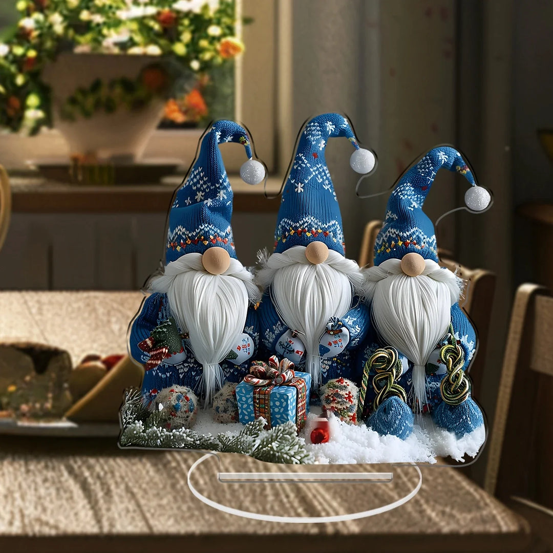 BowLift | GlasNordic Christmas Gnome Decoration | Acrylic Table Figure 18 cm | 3 Gnomes in Blue | Festive Decoration for Living Room, Kitchen & Office