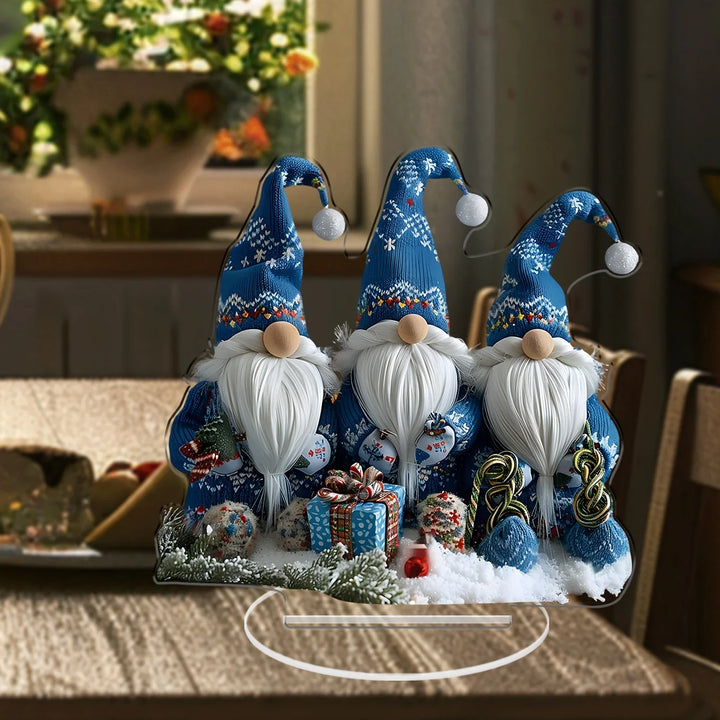 BowLift | GlasNordic Christmas Gnome Decoration | Acrylic Table Figure 18 cm | 3 Gnomes in Blue | Festive Decoration for Living Room, Kitchen & Office