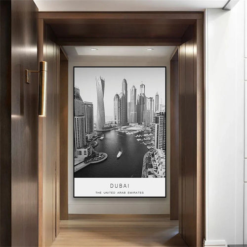 Dubai Skyline Poster International Travel Wall Art Fine Art Canvas Prints Black White Pictures For Living Room Dining Room Home Office Art Decor | Bowlift