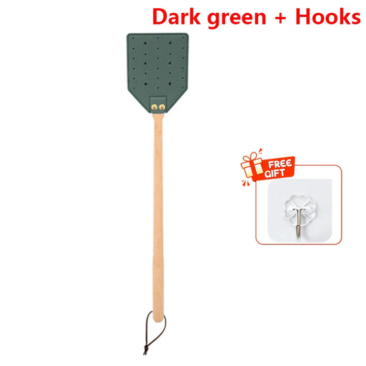 BowLift | Insektra Leather Fly Swatter with Wood Handle | 13×10 cm Striking Surface | Stainless Steel Rivets | Hanging Device