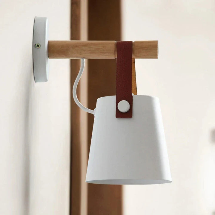 NordicGlow Light - Wooden LED Wall Lamp with Leather Accents Bowlift