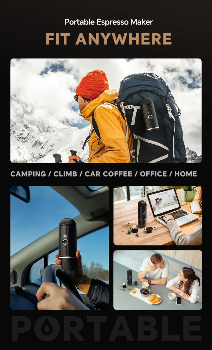 Self-Heating Portable Electric Espresso Machine with USB-C Charger For Ground Coffee & NS Capsules Bowlift