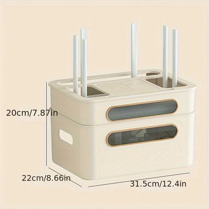 BowLift | HideNet WLAN Router Storage Box | With Cable Management & Socket Compartment | Transparent & Removable | 1–4 Levels Selectable