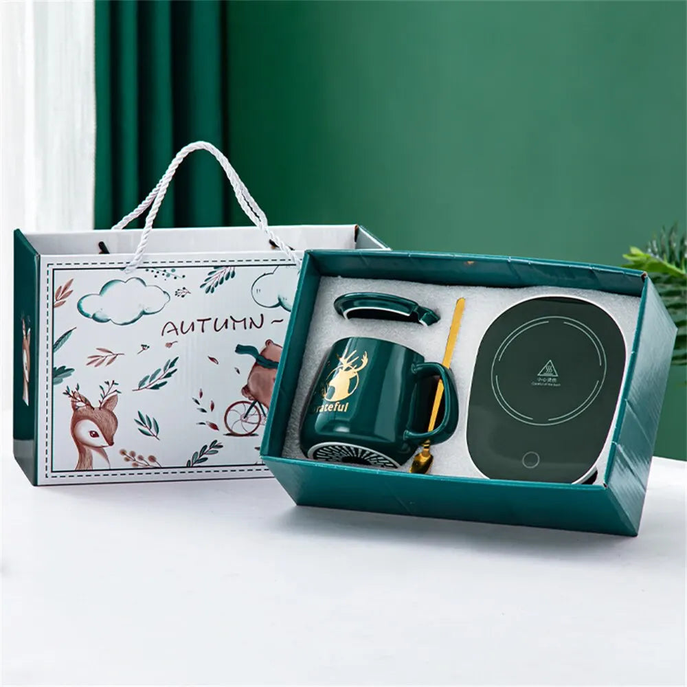 BowLift | Smart Ceramic Mug Heater Cup Coaster Warmer Thermostat Coffee Heating Electric Mug Set Milk Tea Heating Water Home Office Gift