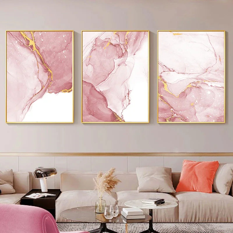 Pink Liquid Marble Print Wall Art Fine Art Canvas Prints Pictures For Living Room Bedroom Boutique Hotel Room Salon Art Decor | Bowlift