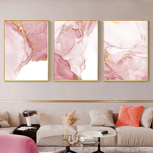 Pink Liquid Marble Print Wall Art Fine Art Canvas Prints Pictures For Living Room Bedroom Boutique Hotel Room Salon Art Decor | Bowlift